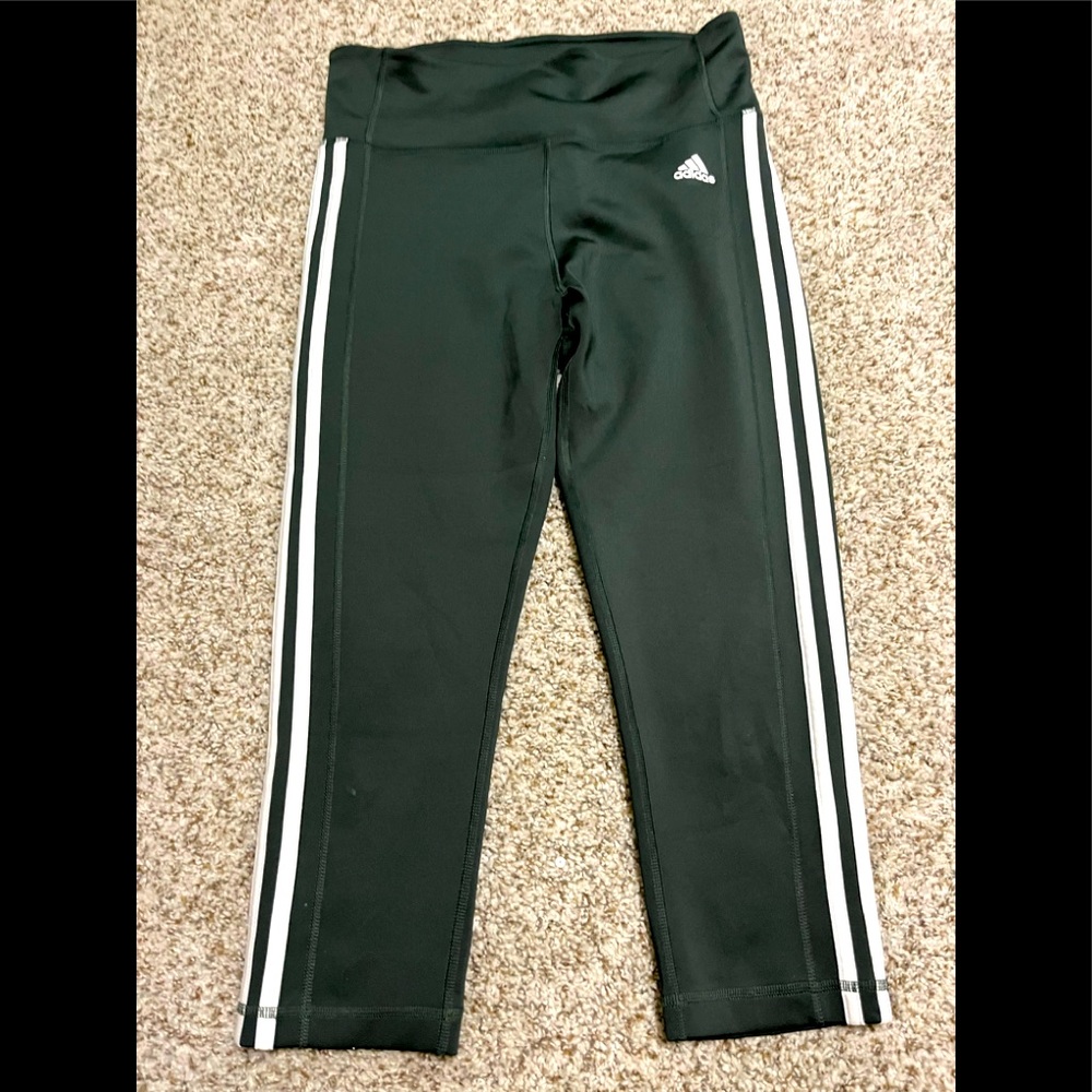Olive Green adidas leggings with 3 stripe detail